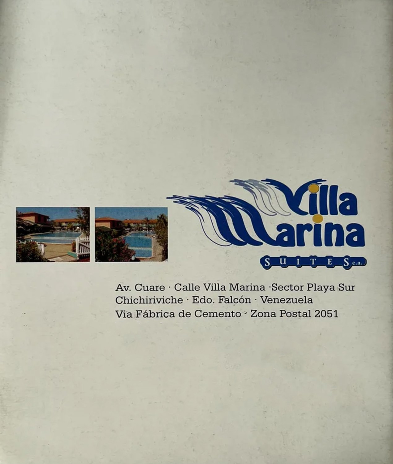 Contraportada del tríptico original de Hotel Villa Marina Suites, Chichiriviche