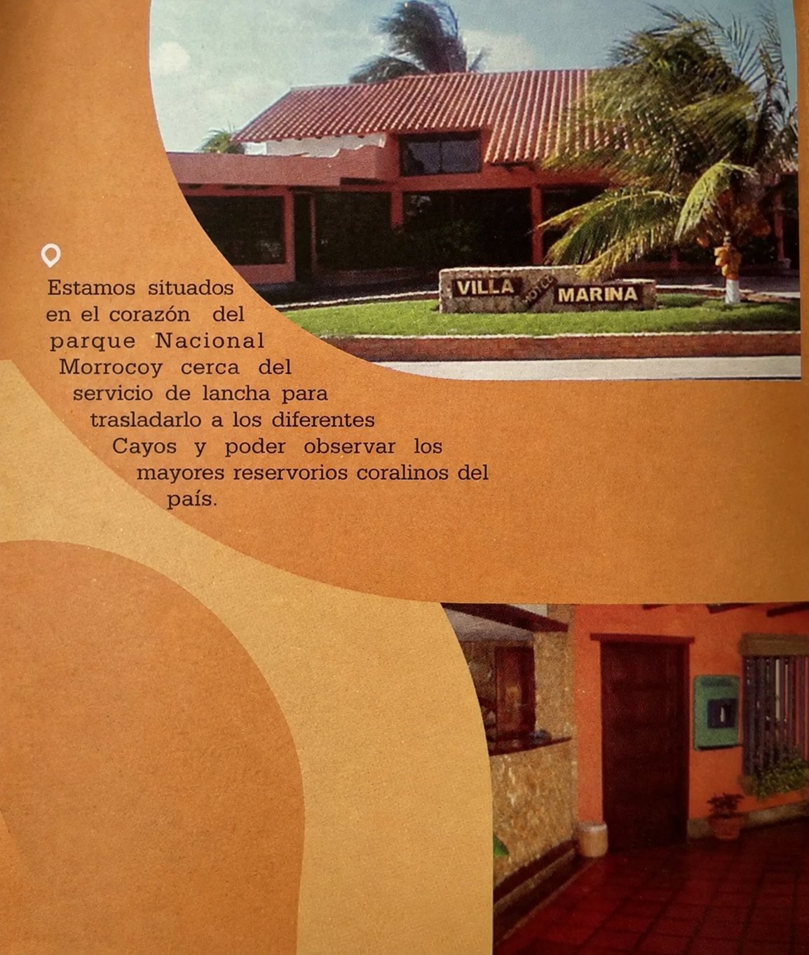 Página interior 1 del tríptico original de Hotel Villa Marina Suites: ubicación en el corazón del Parque Nacional Morrocoy, Chichiriviche